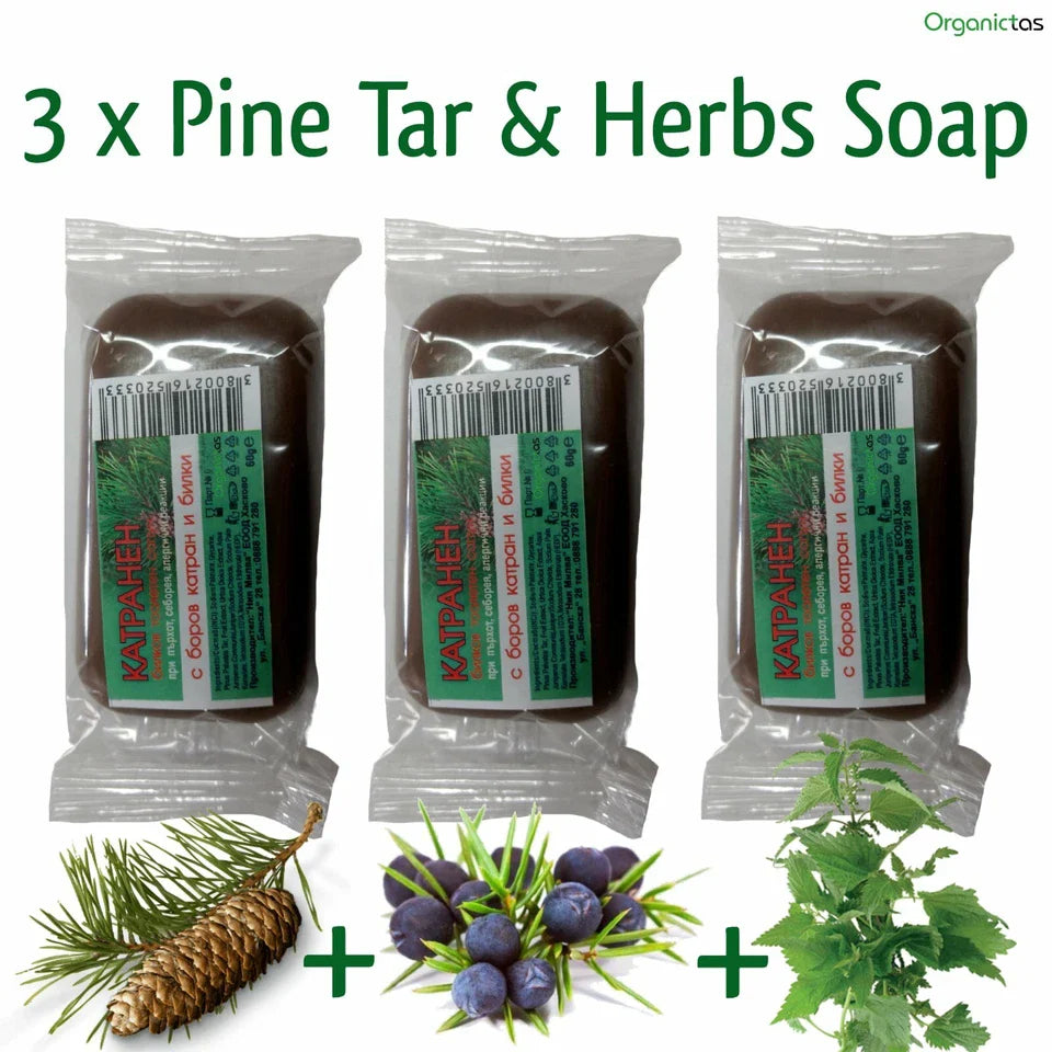3 x PINE TAR & HERBS Soap Anti-Fungal,Anti-Bacterial,Anti-Inflammatory 60g Milva